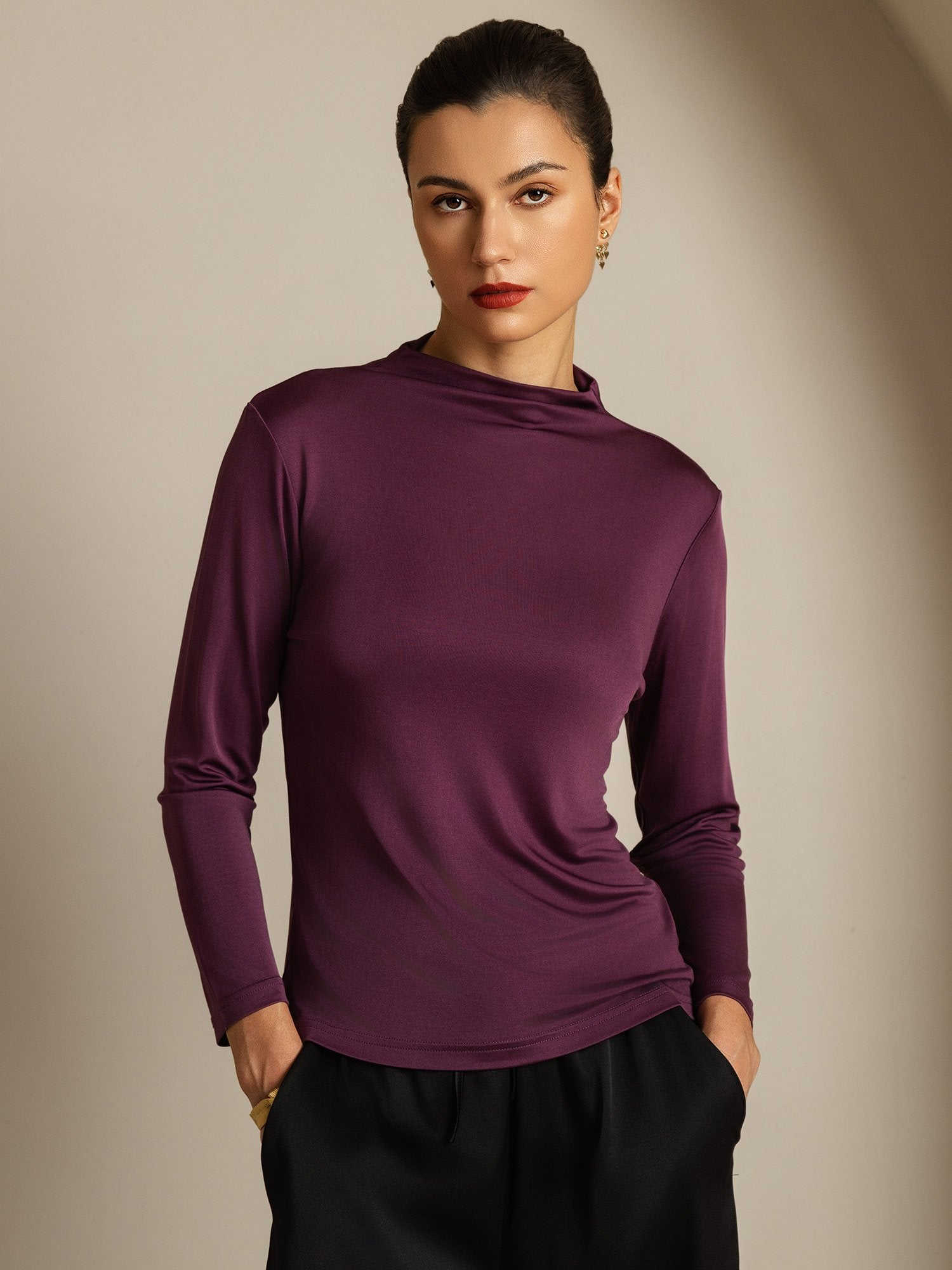 [Paars] SilkSilky-NL Zijde Womens T-Shirt 001