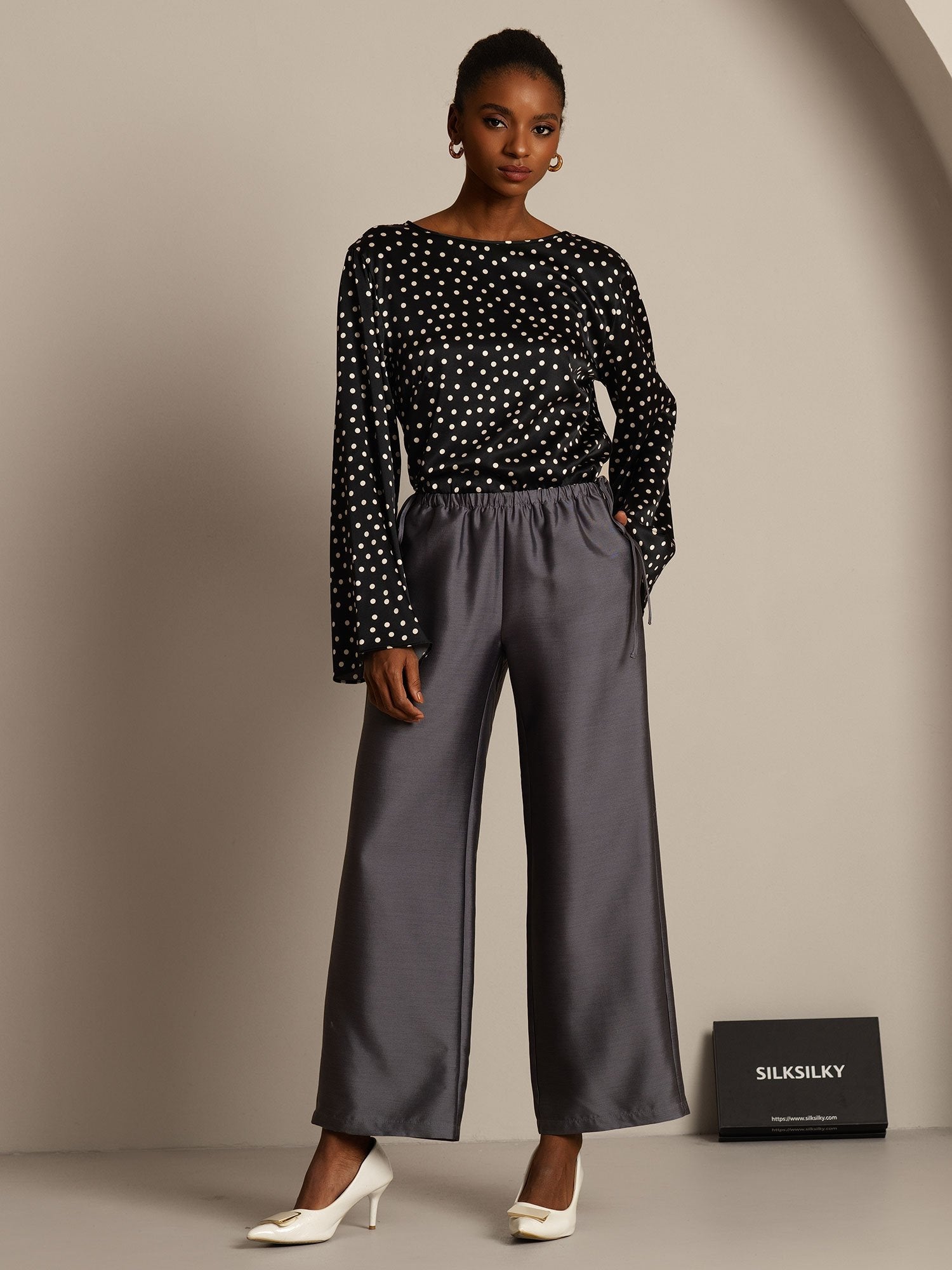 [Grijs] SilkSilky-NL 32Momme Silk-Wool Blend Womens Pants 003,