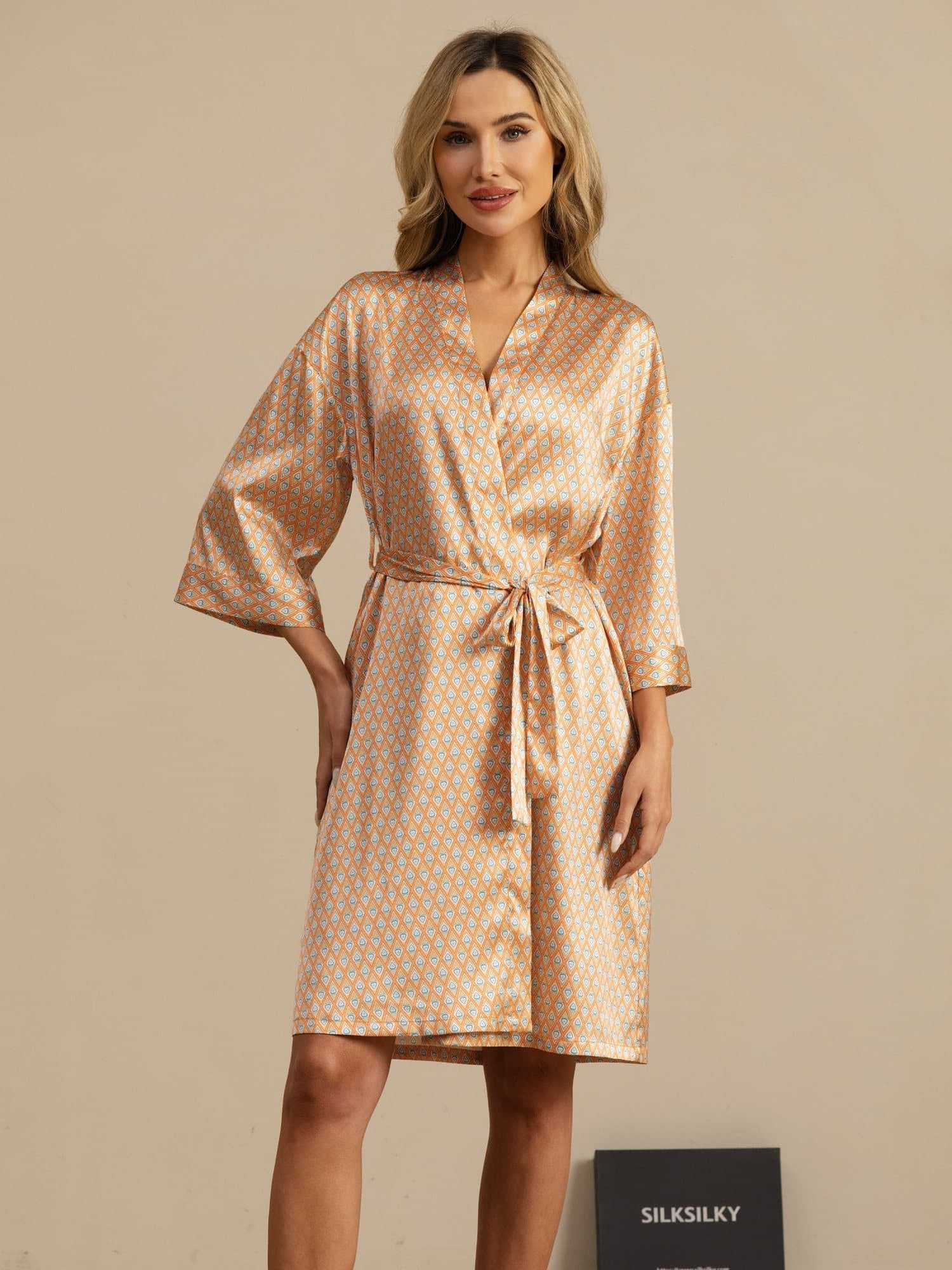 [Geel Hart Geo] SilkSilky-NL 3/4 Mouw Dames Kamerjas 003