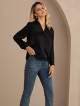 [Zwart] SilkSilky-NL Long Sleeve Blouse 004