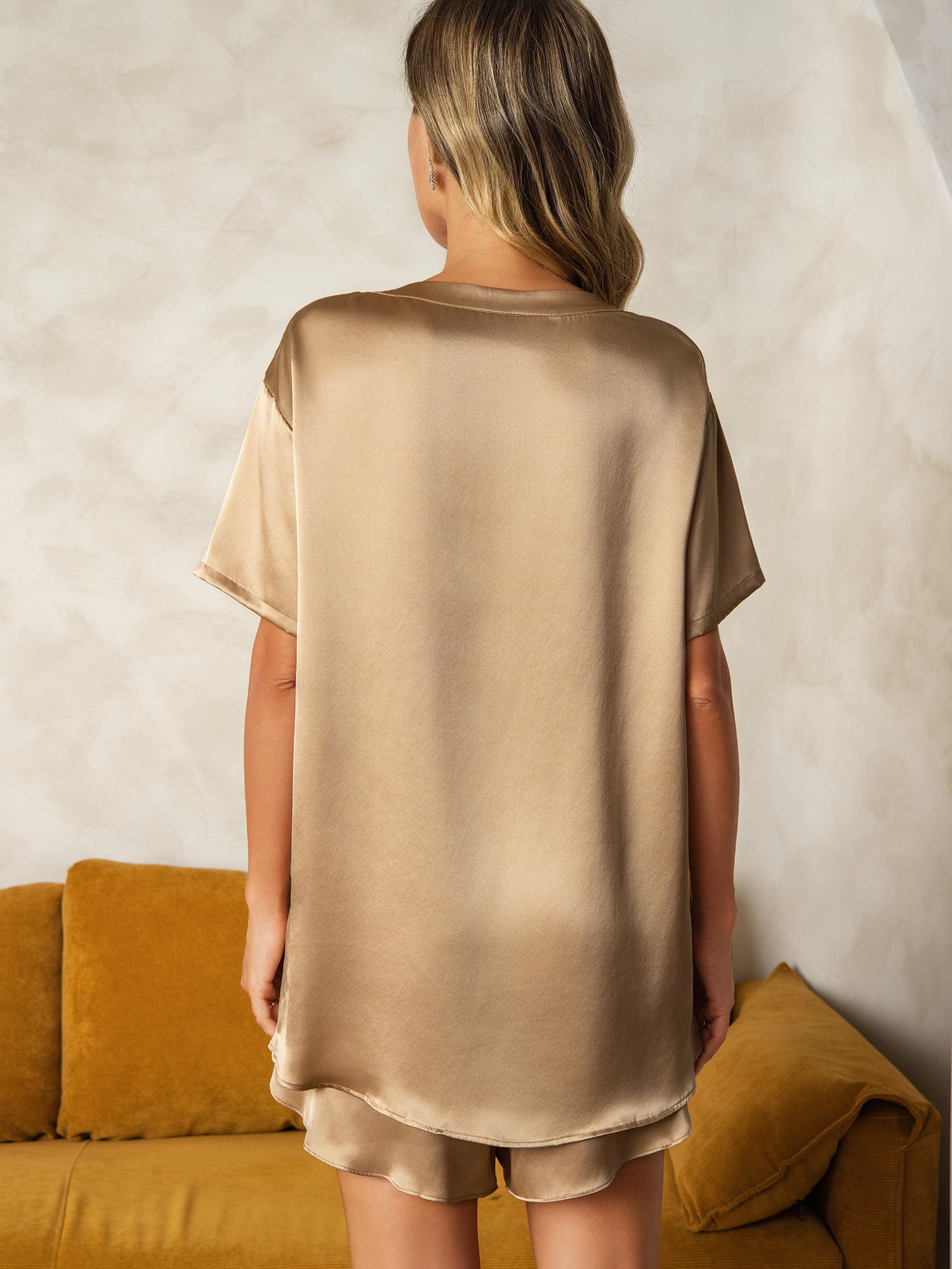[Champagne] SilkSilky-NL Ronde Hals Dames Pyjama Set 002
