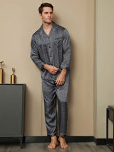 [Marine Ginkgo] SilkSilky-NL 19Momme Lange Mouw Heren Pyjama Set 012