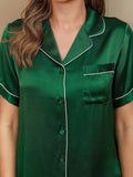 SilkSilky-NL Korte Mouw Revers Dames Pyjama Set Groen 007