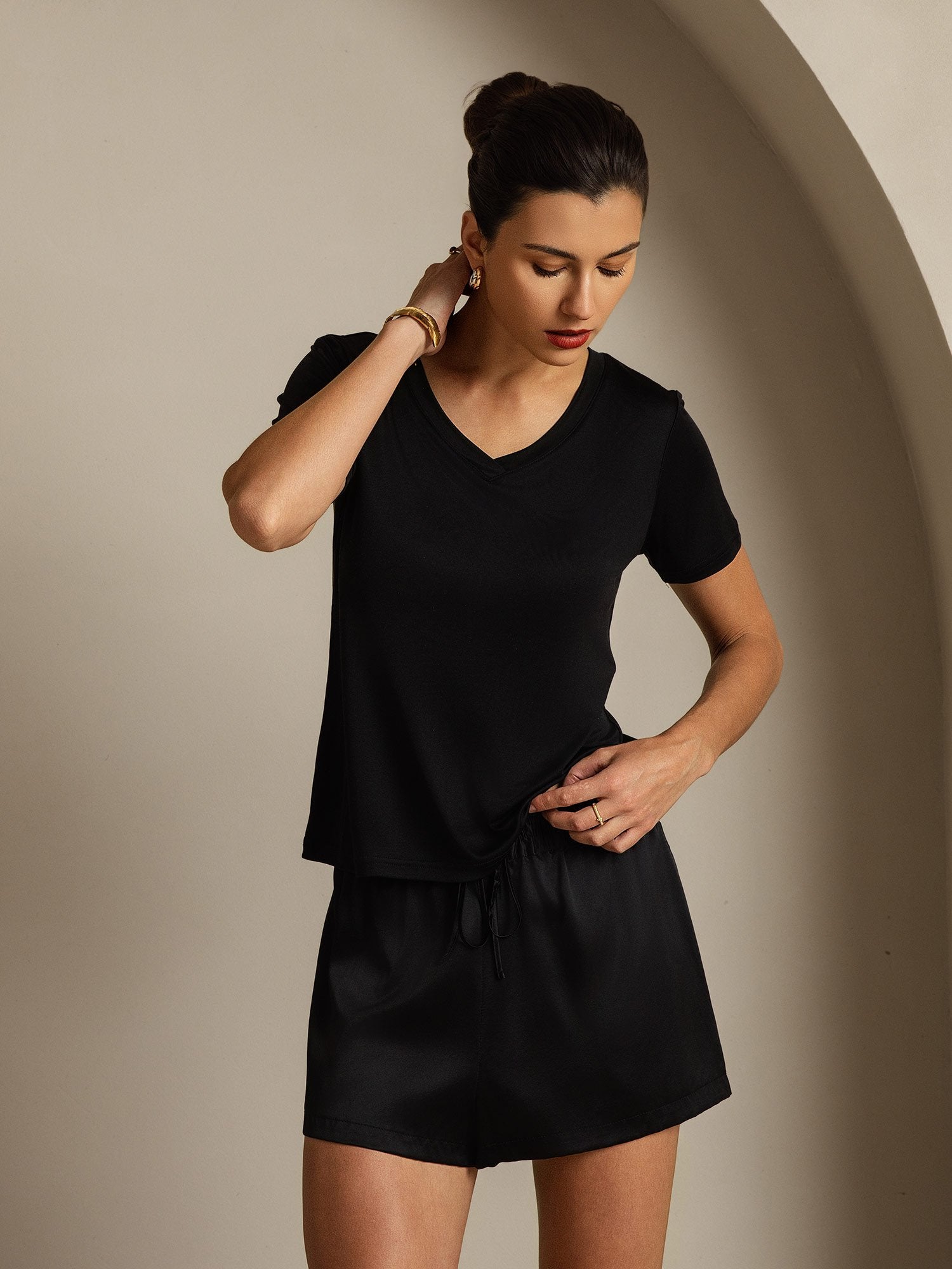 [Zwart] SilkSilky-NL Zijde Womens T-Shirt 005
