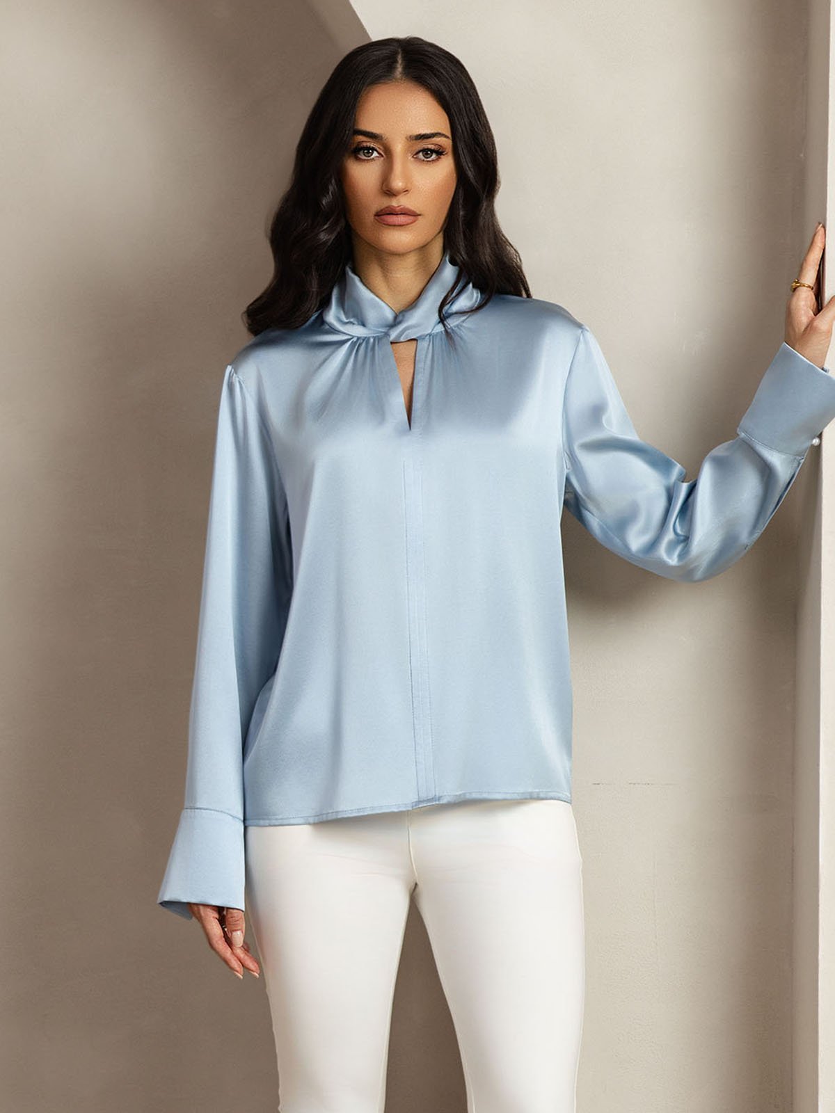 [GrijsachtigBlauw] SilkSilky-NL 19Momme Zijde Womens Shirt 009