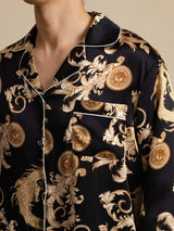 [Zwarte Draak] SilkSilky-NL Long Sleeve Notch Collar Heren Pyjama Set 004