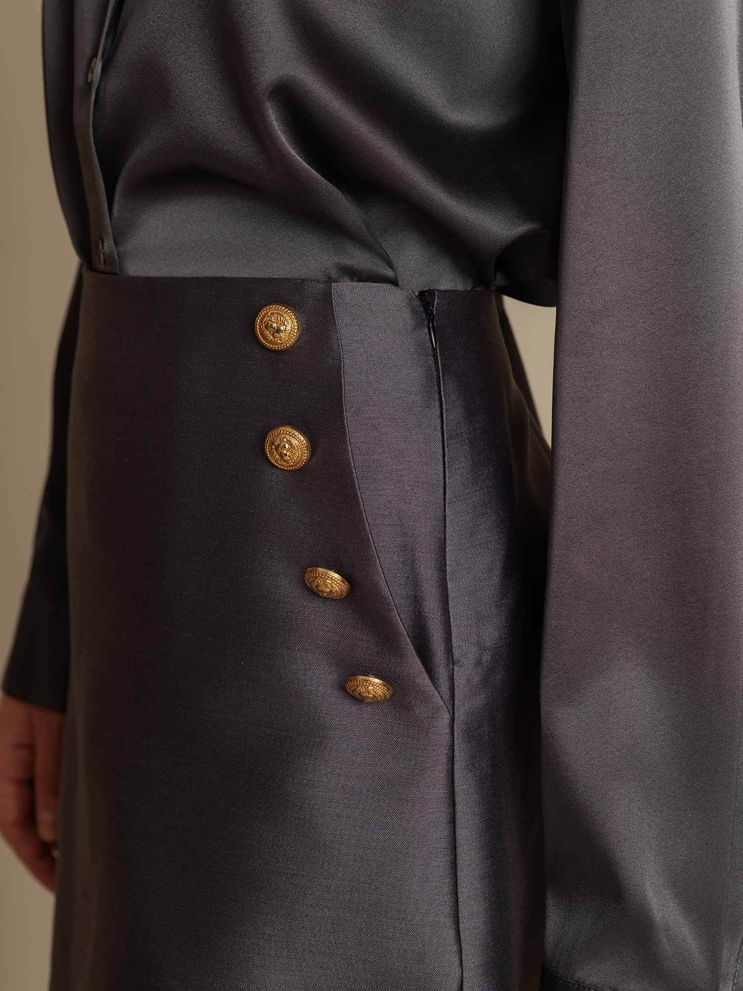 [Grijs] SilkSilky-NL 32Momme Silk-Wool Blend Skirt 004,