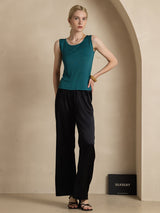 [Donkergroen] SilkSilky-NL Mouwloos Ronde Hals Dames T-Shirt 006
