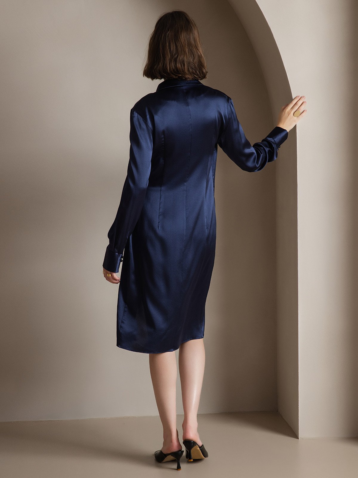 [Donkerblauw] SilkSilky-NL 19Momme Zijde Dress 002