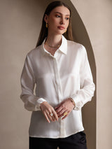 [Wit] SilkSilky-NL Long Sleeve Lapel Collar Dames Blouse 003