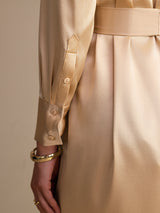 [Champagne] SilkSilky-NL Long Sleeve Lapel Collar Jurk 003