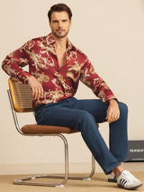 [Wijnrode Draak] SilkSilky-NL Long Sleeve Lapel Collar Heren Shirt 007