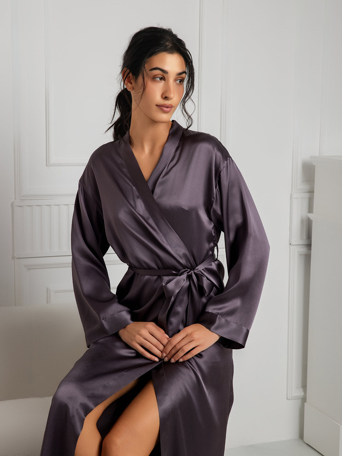 [Paars Grijs] SilkSilky-NL Womens Robe 006