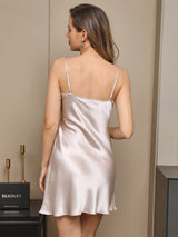 [Beige] SilkSilky-NL Pure Silk Halve Mouw Nightgown&Robe Set 006