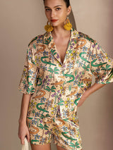 [Zandkrokodil] SilkSilky-NL Half Sleeve Lapel Collar Dames Pyjama Set 005
