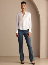[Wit] SilkSilky-NL Long Sleeve Tie Neck Blouse 007