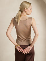 [Koffie] SilkSilky-NL Mouwloos Ronde Hals Dames T-Shirt 002