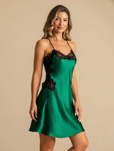 [Donkergroen] SilkSilky-NL Spaghetti Strap V Neck Nachthemd 003