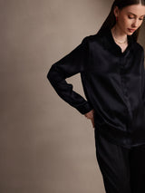 [Zwart] SilkSilky-NL Long Sleeve Lapel Collar Dames Blouse 005