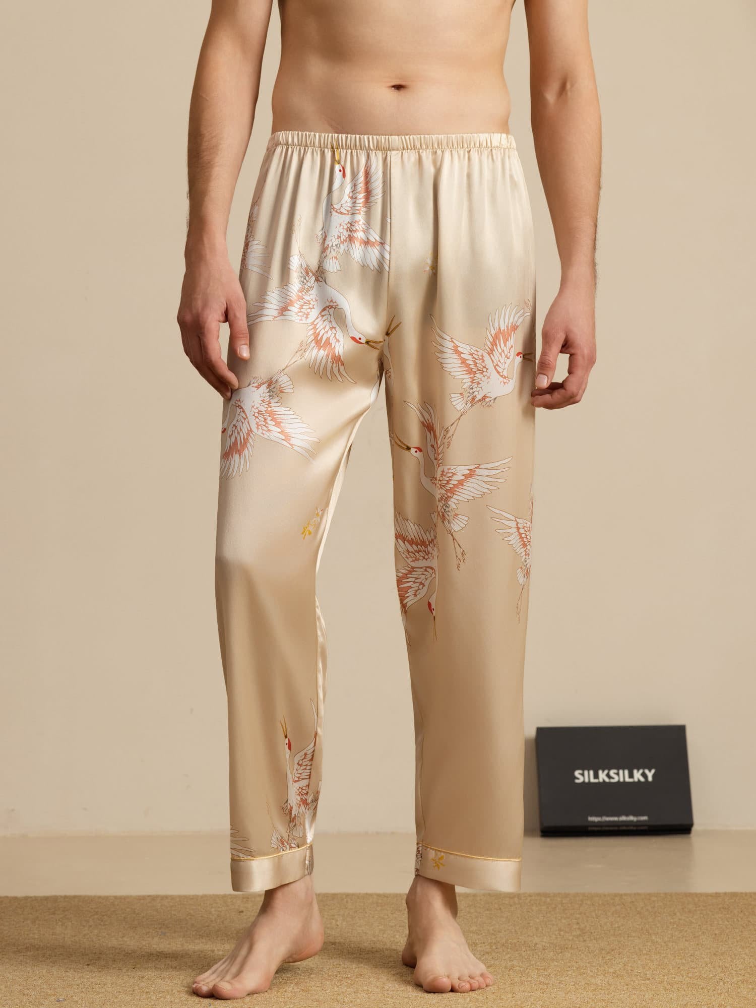 [Champagne] SilkSilky-NL 19Momme Mens Sleep Bottoms 001