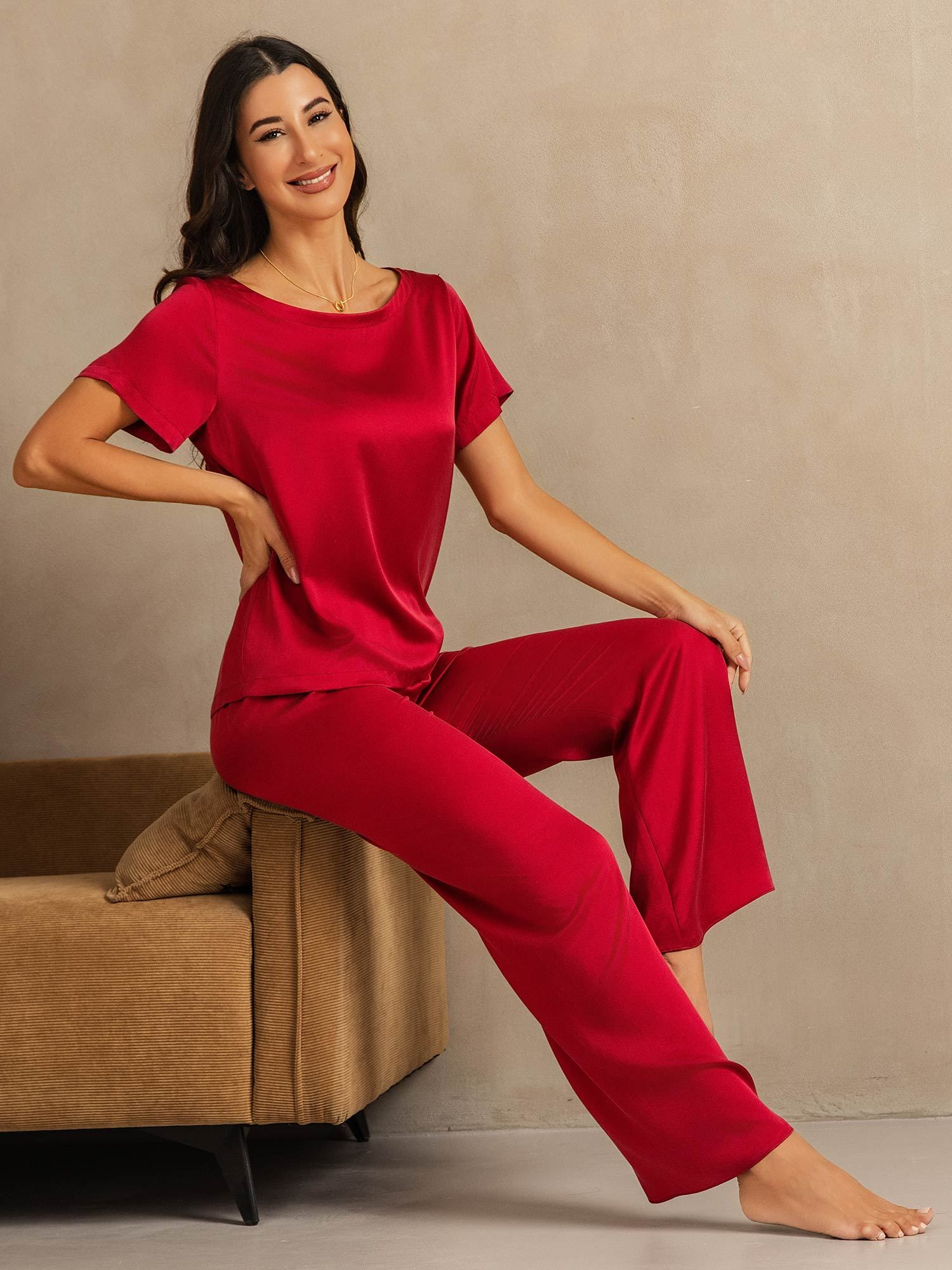 [Wijn] SilkSilky-NL 19Momme Zijde Womens Pajamas 007