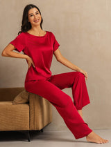 [Wijn] SilkSilky-NL 19Momme Korte Mouw Dames Pyjama Set 007
