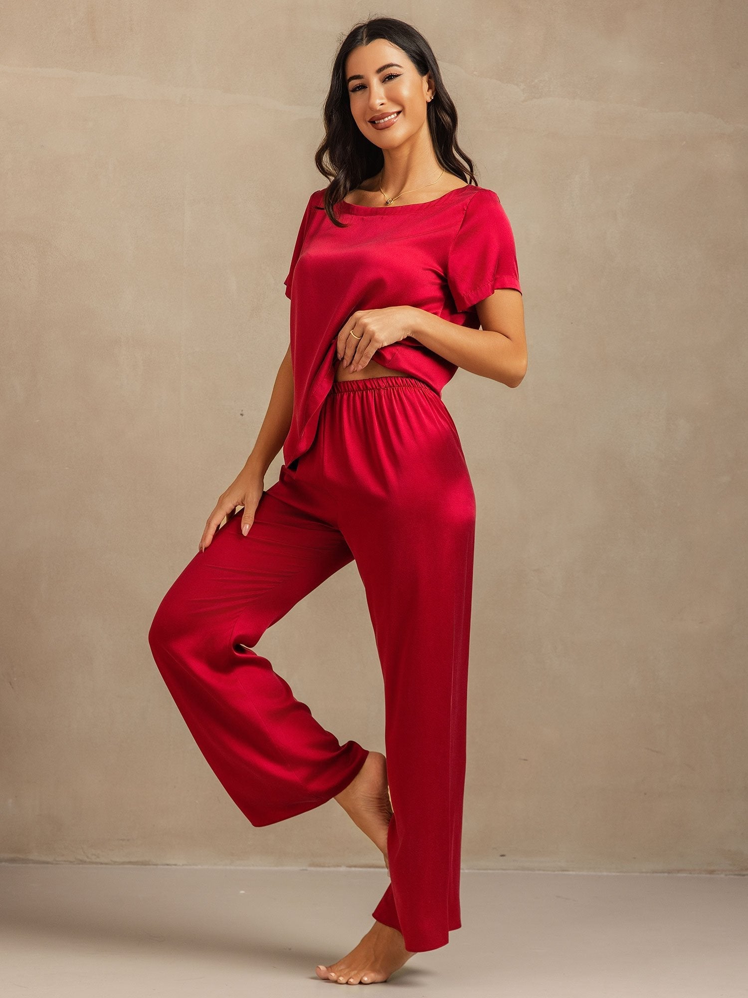 [Wijn] SilkSilky-NL 19Momme Zijde Womens Pajamas 003