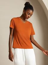 [Oranje] SilkSilky-NL Short Sleeve V Neck Dames T-Shirt 003
