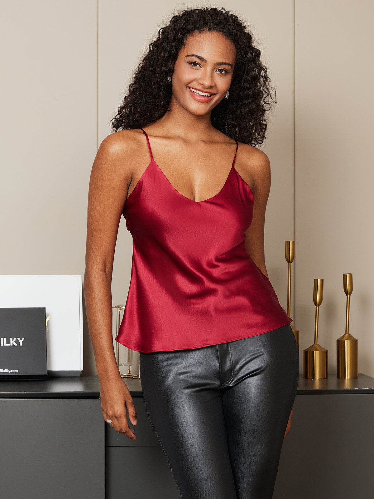 [Donkerrood] SilkSilky-NL Mouwloos Camisoles 005