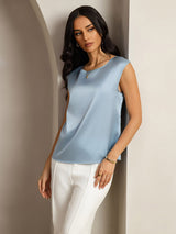 [Grijsachtig Blauw] SilkSilky-NL Cap Sleeve Round Neck Dames T-Shirt 004