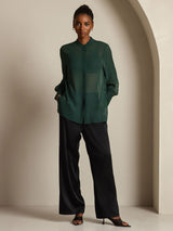 [Donkergroen] SilkSilky-NL Zijde Womens Shirt 009