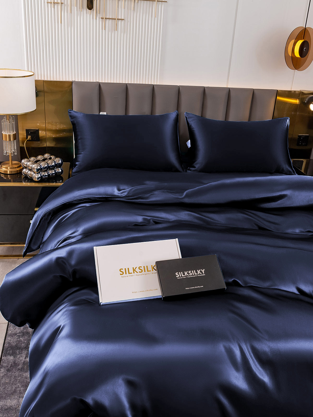 [Donkerblauw] SilkSilky-NL 19Momme Bedding Set 003