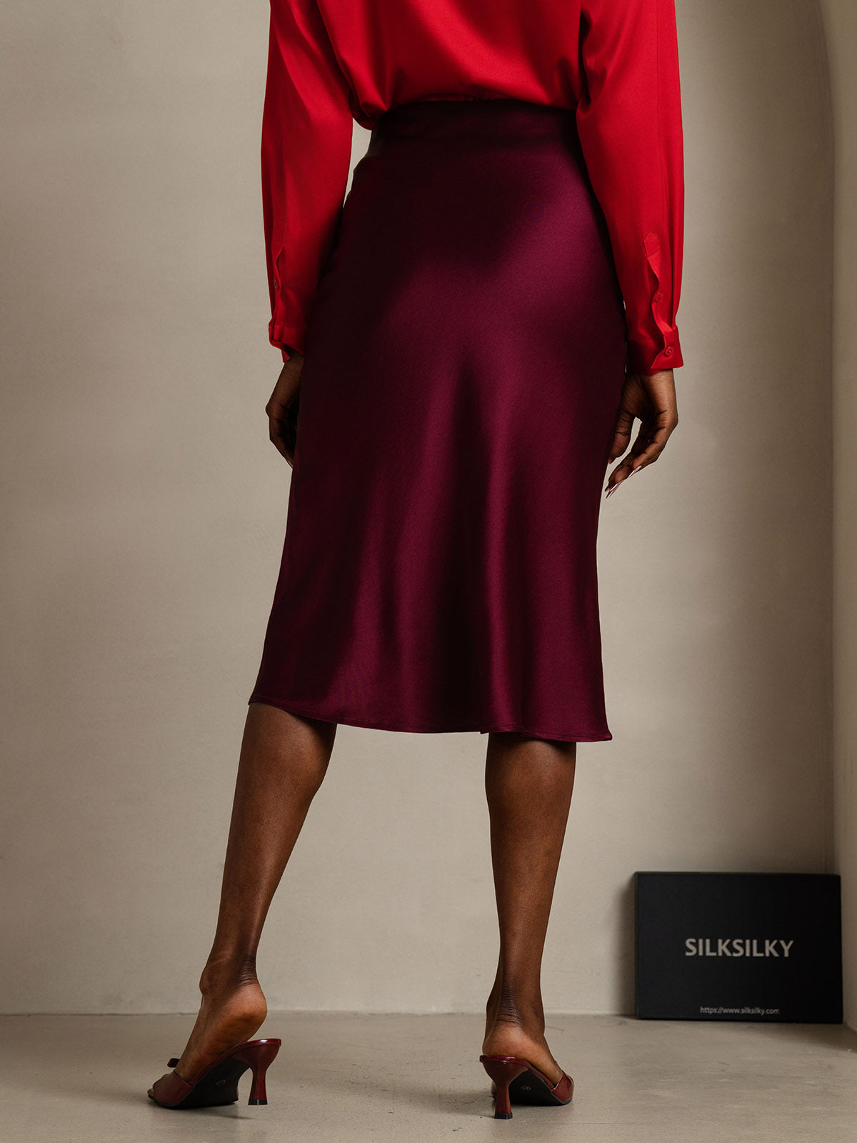 [Donkerrood] SilkSilky-NL 19Momme Pure Silk Skirt 002