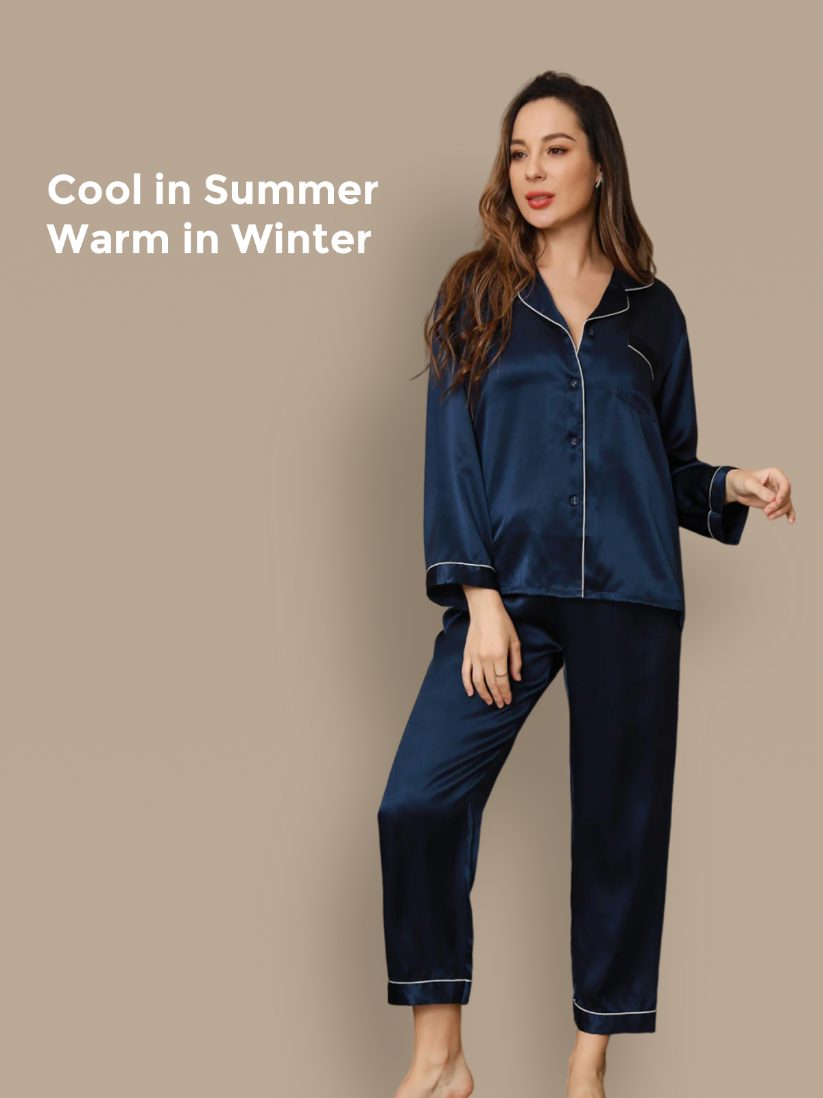 [Donkerblauw] SilkSilky-NL Womens Pajamas 001
