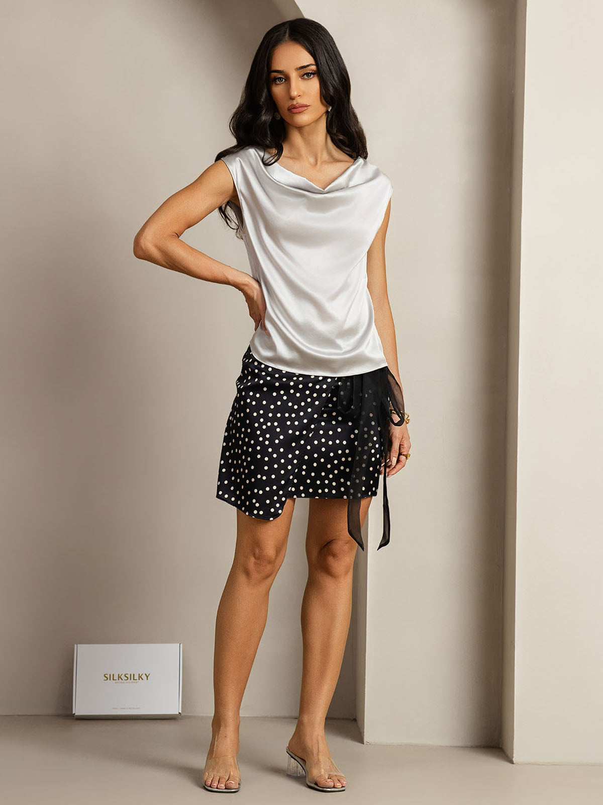 [Zilver] SilkSilky-NL 19Momme Zijde Mouwloos Womens T-Shirt 003