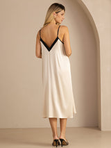 [Rijstbeige] SilkSilky-NL V Neck Jurk 002