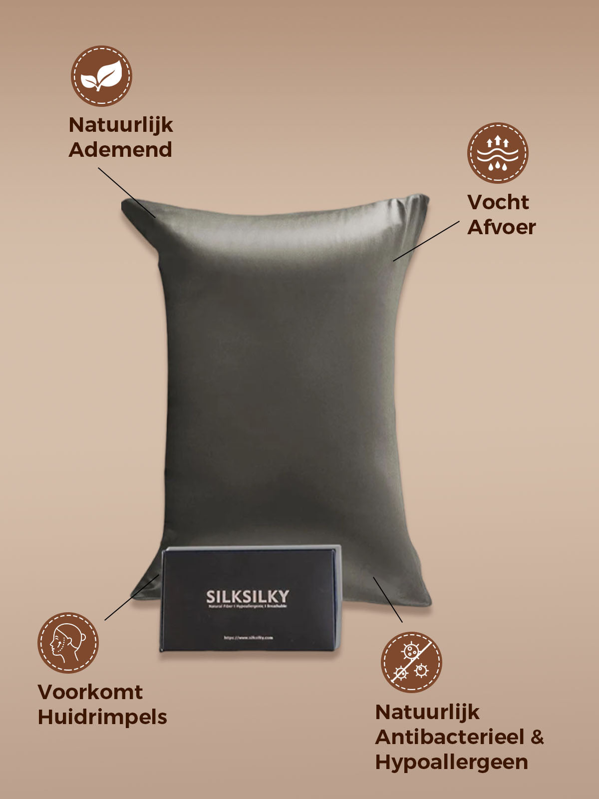 [Donkergrijs] SilkSilky-NL 30Momme Pure Silk Pillowcase 002
