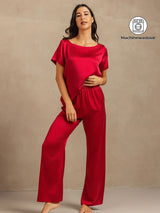[Wijn] SilkSilky-NL 19Momme Korte Mouw Dames Pyjama Set 001