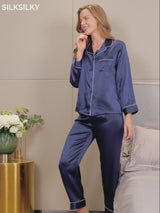 SilkSilky-NL Lange Mouw Notchkraag Dames Pyjama Set video 001