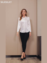SilkSilky-NL 19Momme Lange Mouw Reverskraag Dames Blouse video 001