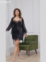 SilkSilky-NL Pure Silk 3/4 Mouw Nightgown&Robe Set-video-001
