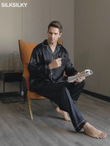 SilkSilky-NL Lange Mouw Notchkraag Heren Pyjama Set video 001