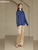 SilkSilky-NL 19Momme Lange Mouw Reverskraag Dames Blouse video 001