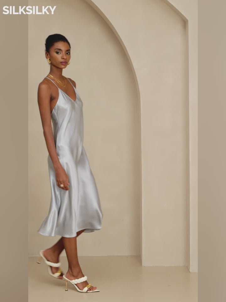 SilkSilky-NL Pure Silk Mouwloos V-Hals Jurk-video-001