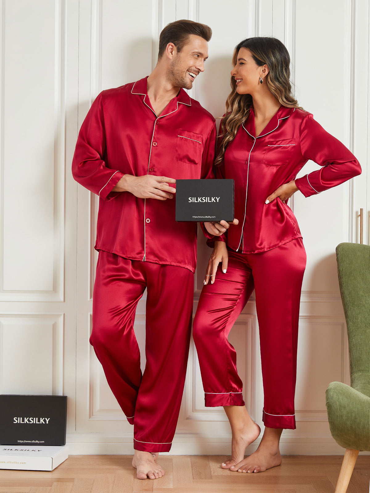 SilkSilky NL Pure Silk Lange Mouw Couple Wijn 001