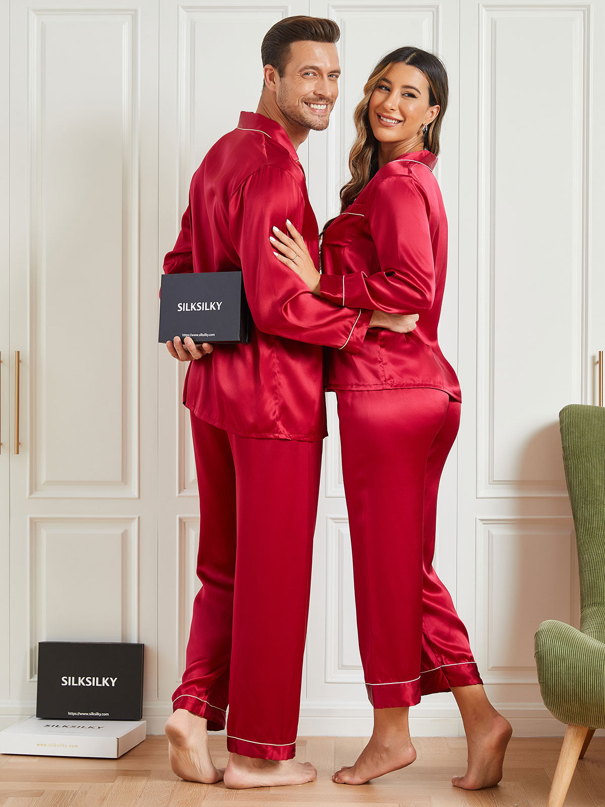 SilkSilky NL Pure Silk Lange Mouw Couple Wijn 005