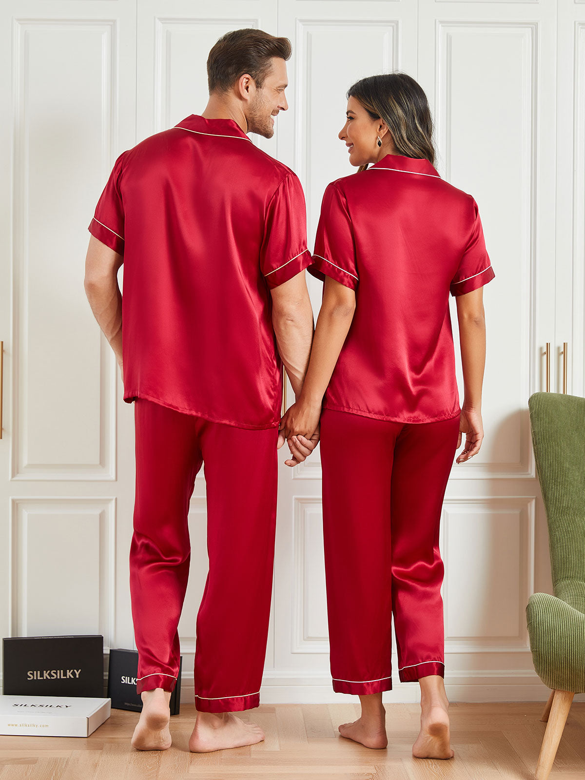 SilkSilky NL Pure Silk Korte Mouw Couple Wijn 001