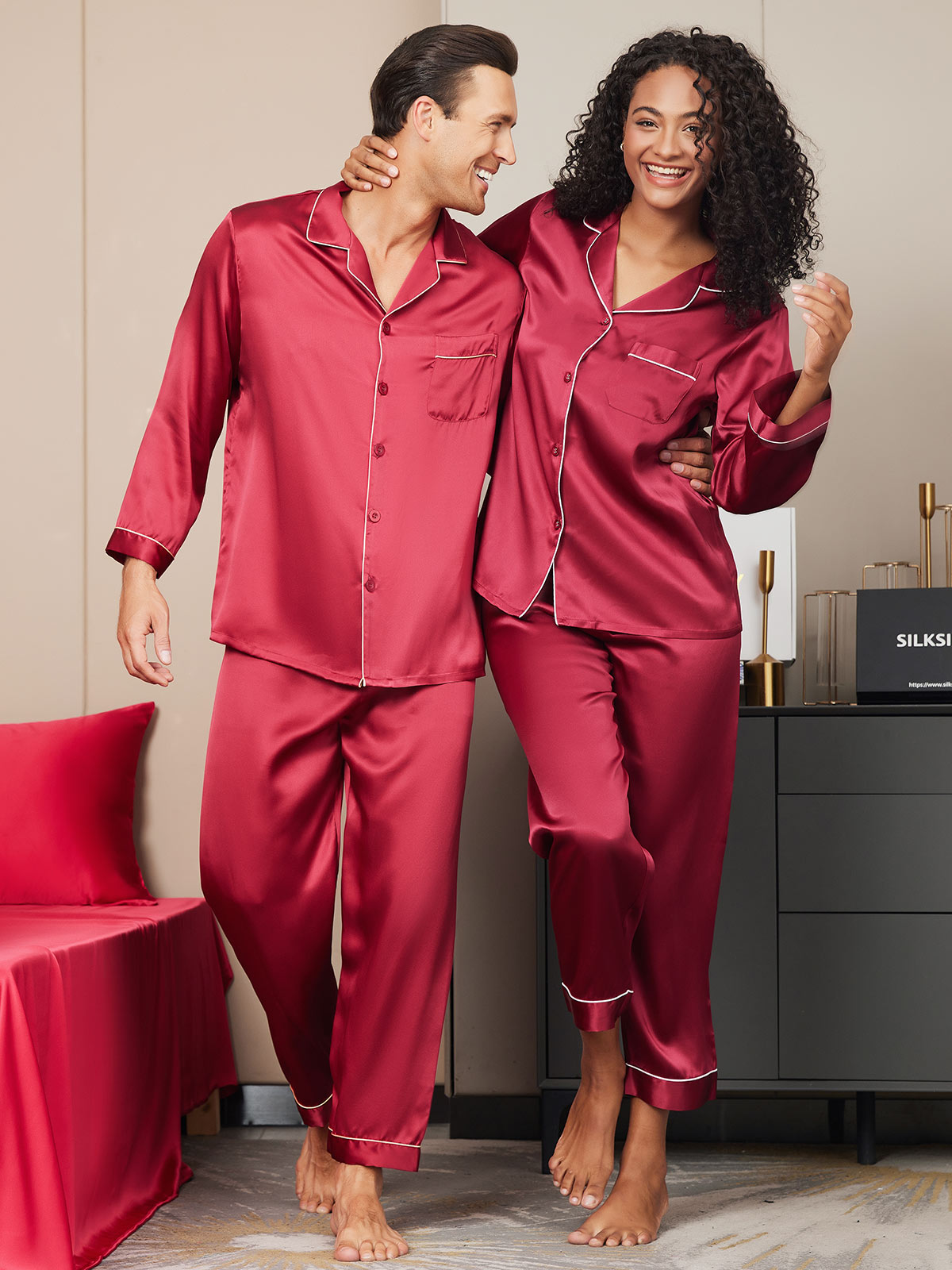 SilkSilky NL Pure Silk Lange Mouw Couple Wijn 004