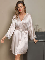 [Beige] SilkSilky-NL Pure Silk Lange Mouw Nightgown&Robe Set 004