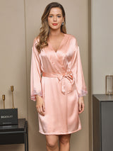 [Roze] SilkSilky-NL Pure Silk Lange Mouw Nightgown&Robe Set 003